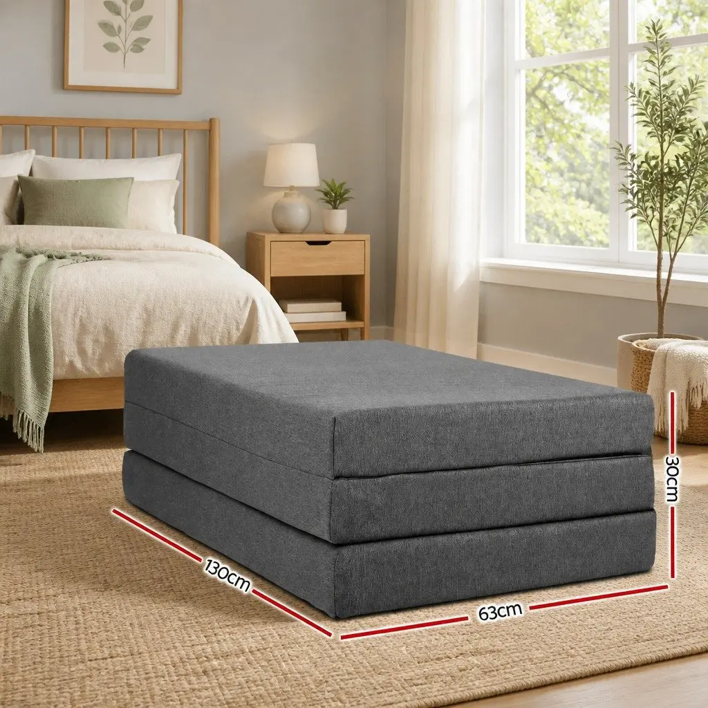 Foldable Foam Mattress Dual Function Bed Sofa Grey 190cm x 130cm x 10cm
