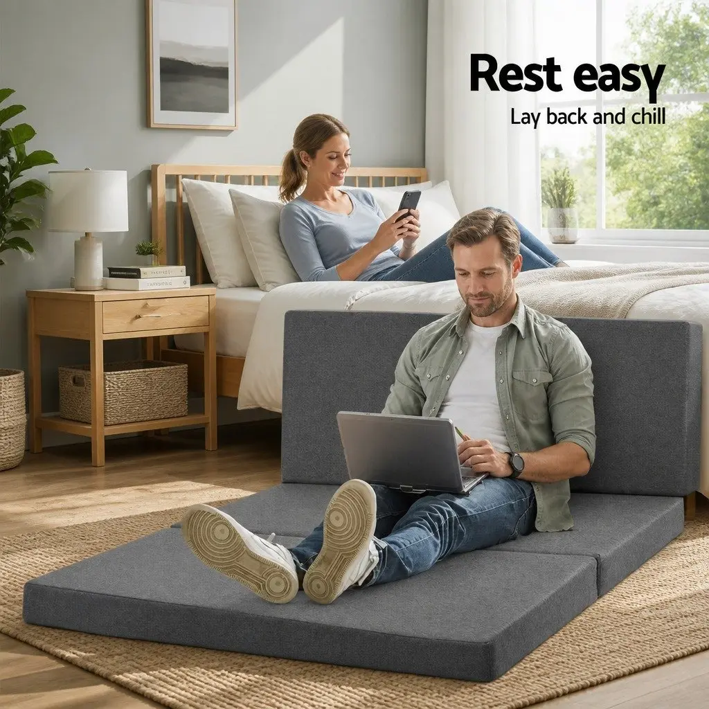 Foldable Foam Mattress Dual Function Bed Sofa Grey 190cm x 130cm x 10cm
