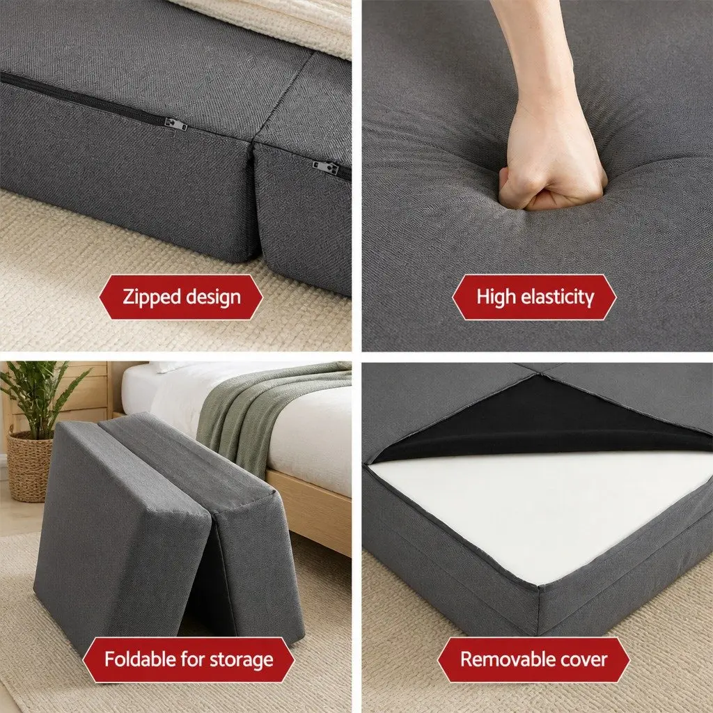 Foldable Foam Mattress Dual Function Bed Sofa Grey 190cm x 130cm x 10cm
