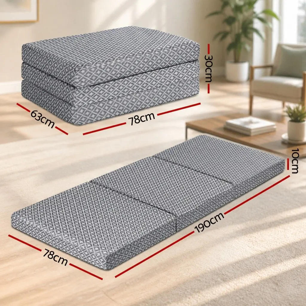 Foldable Memory Foam Mattress Single Trifold Sofa Bed Camping Guest Chair Grey