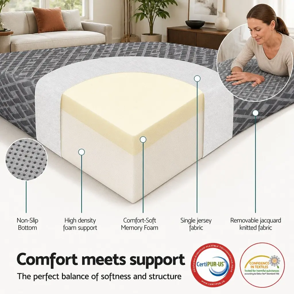 Foldable Memory Foam Mattress Single Trifold Sofa Bed Camping Guest Chair Grey