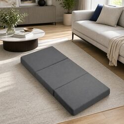 Foldable Foam Mattress Single Bed Chair Sofa Grey Removable Washable Cover
