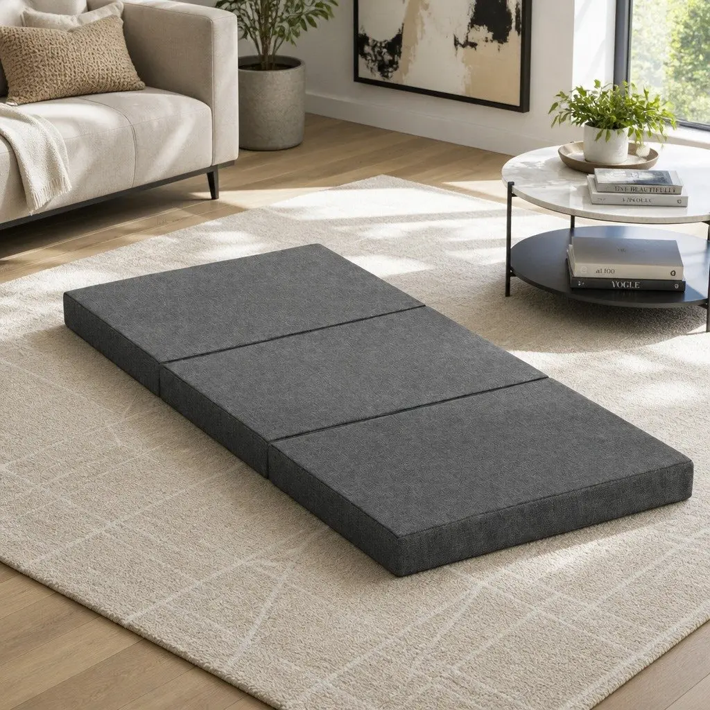 Foldable Foam Mattress Single Bed Chair Sofa Grey Removable Washable Cover