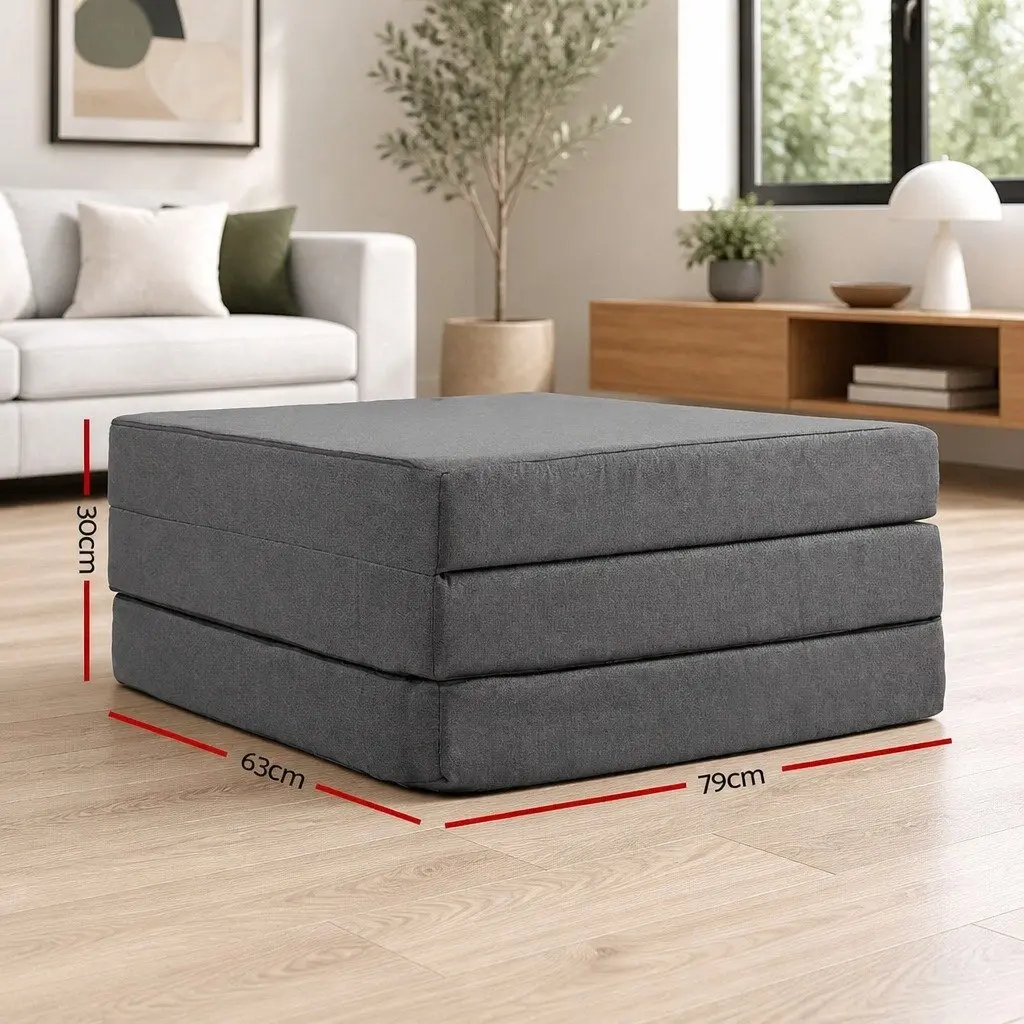 Foldable Foam Mattress Single Bed Chair Sofa Grey Removable Washable Cover