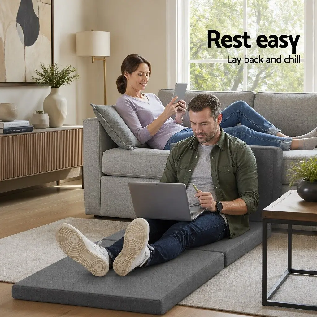 Foldable Foam Mattress Single Bed Chair Sofa Grey Removable Washable Cover