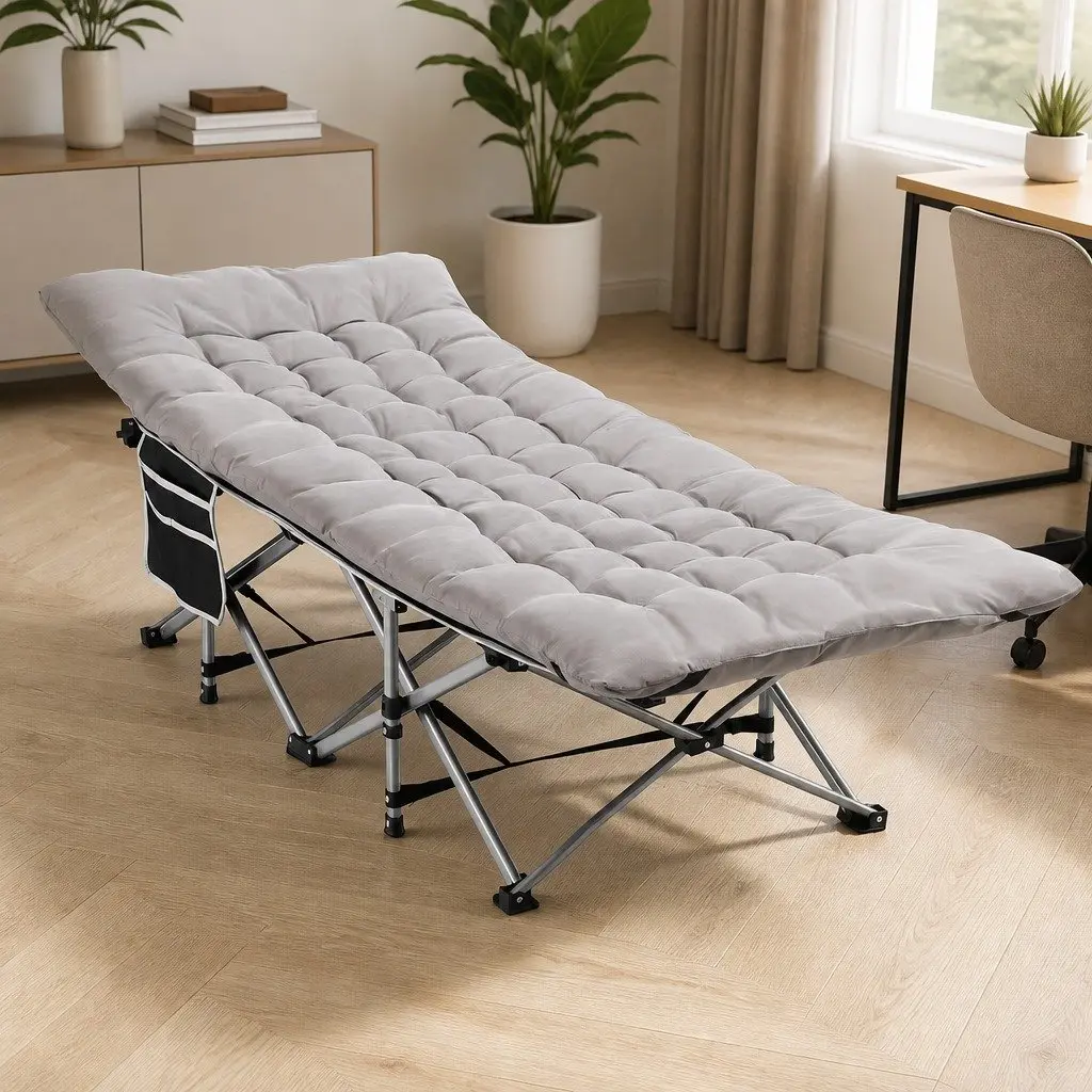Folding Bed Portable Heavy Duty Grey 185cm