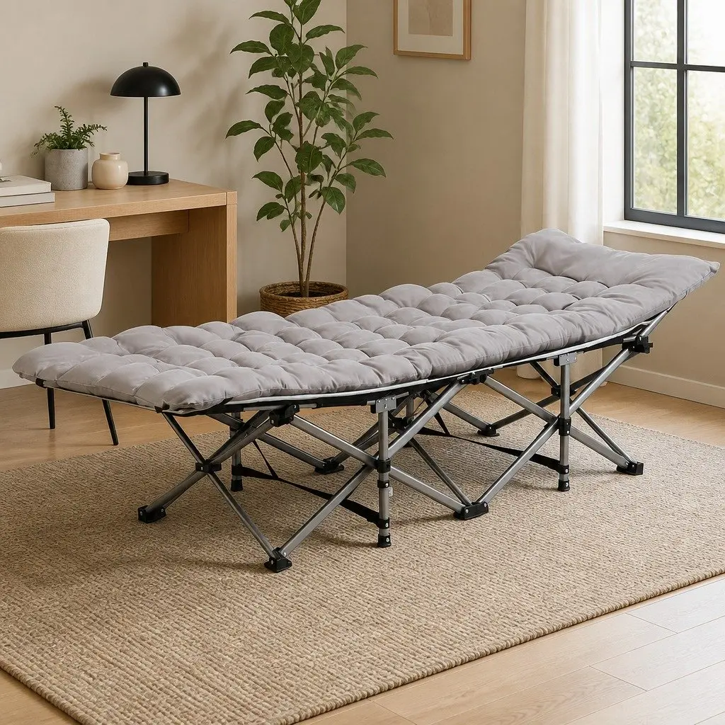 Folding Bed Portable Heavy Duty Grey 185cm