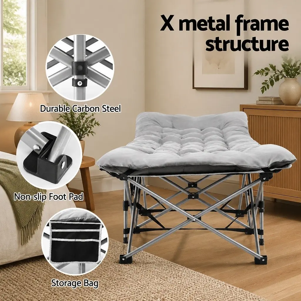Folding Bed Portable Heavy Duty Grey 185cm