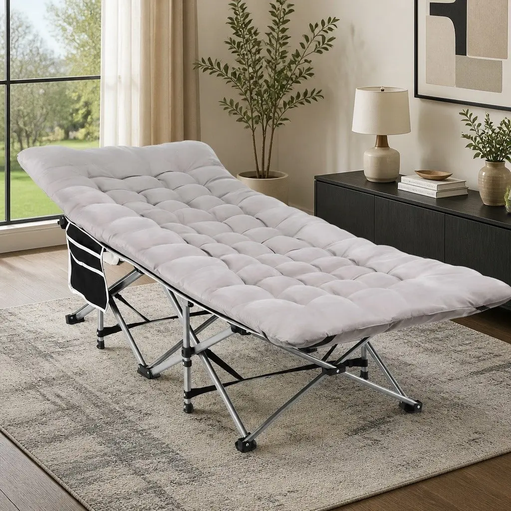 Folding Bed Portable Heavy Duty Grey 185cm