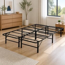 Folding Bed Frame Metal Base Double Black Foldable Storage Space Floor