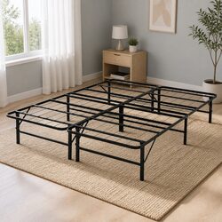 Queen Folding Bed Frame Metal Base Black Storage Under Bed Easy Assembly