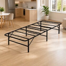 Single Folding Bed Frame Metal Base Black Storage Underneath Easy Assembly