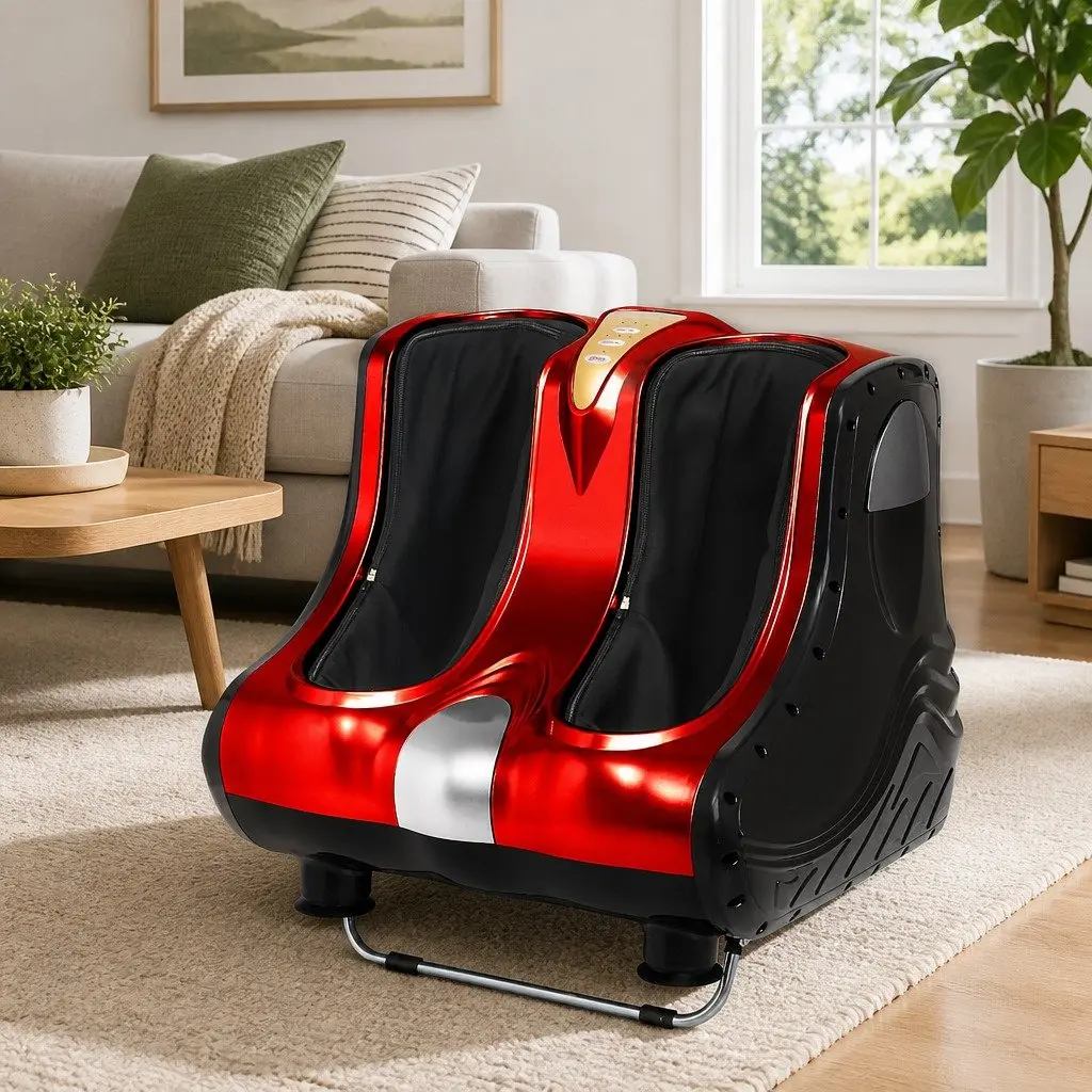 Electric Foot Massager Shiatsu Kneading Roller 360 Degree Red for Ankle Calf Leg Massage Chair
