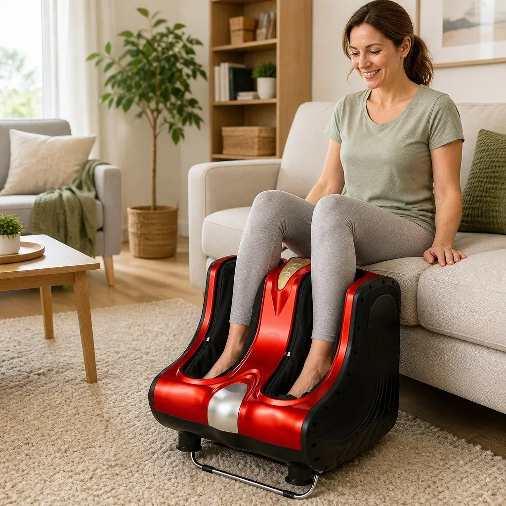 Electric Foot Massager Shiatsu Kneading Roller 360 Degree Red for Ankle Calf Leg Massage Chair