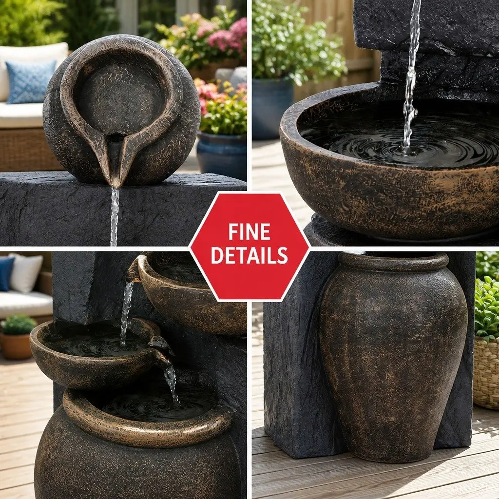 Solar Water Feature Cascading Fountain 5 Tiered Bowl Bird Bath Outdoor Garden