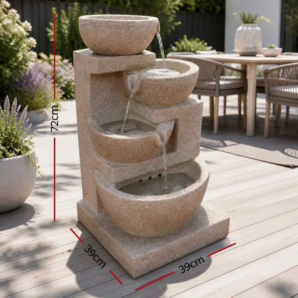 Solar Water Fountain Four-Tier Cascading LED Feature 72CM Height Sand Garden Decor