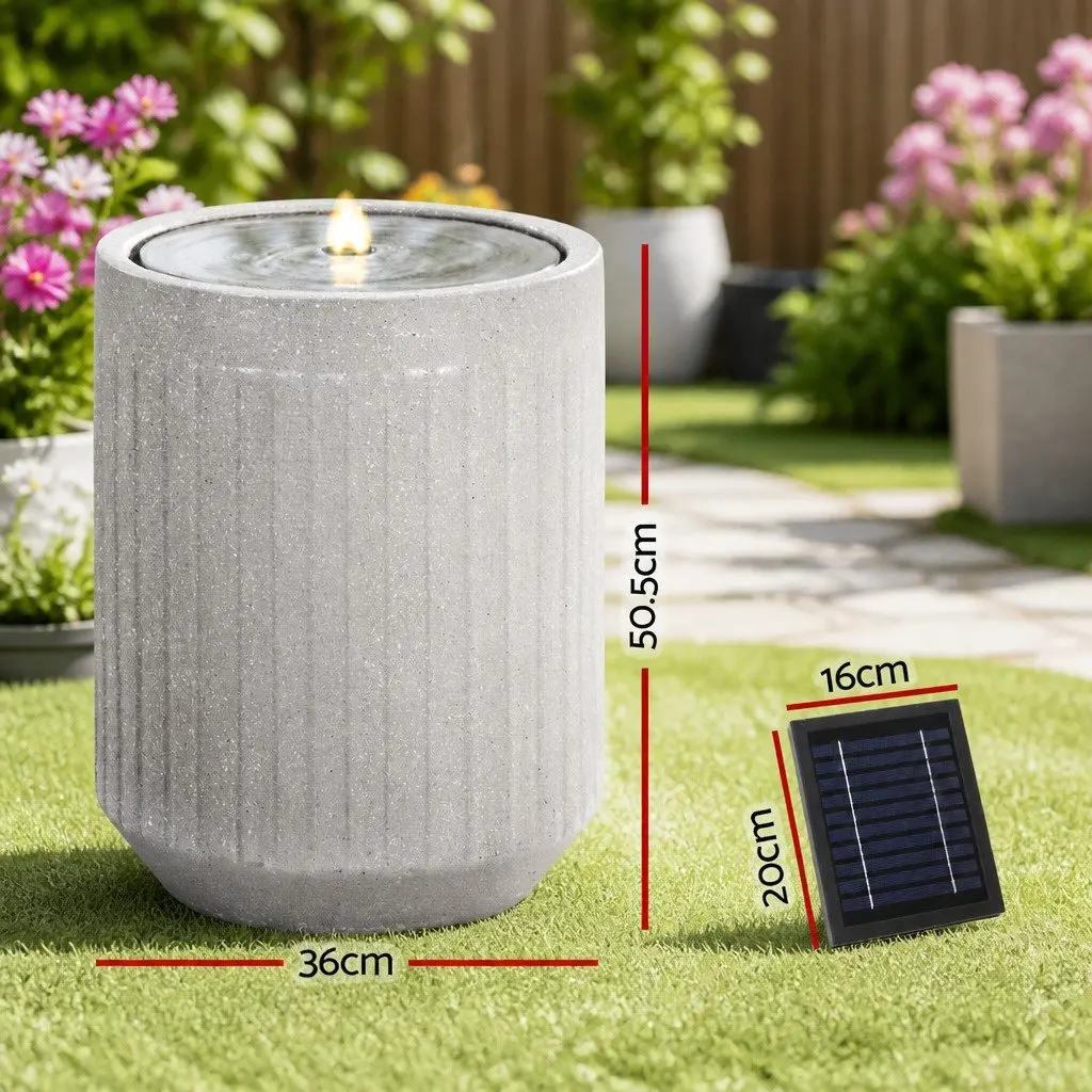 Solar Fountain Water Feature Beige 36 x 36 x 50.5 cm with LED Lights for Outdoor Garden