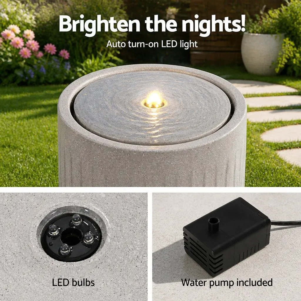 Solar Fountain Water Feature Beige 36 x 36 x 50.5 cm with LED Lights for Outdoor Garden