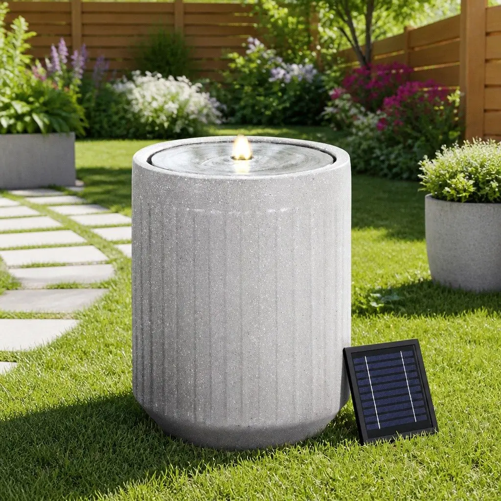 Solar Fountain Water Feature Beige 36 x 36 x 50.5 cm with LED Lights for Outdoor Garden