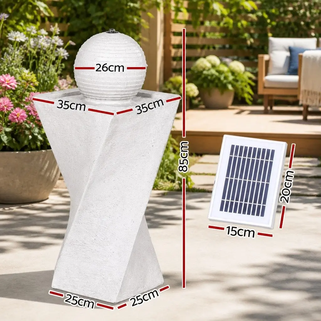 Solar Fountain Water Feature Bird Bath Garden Outdoor LED Lights Cream 85CM