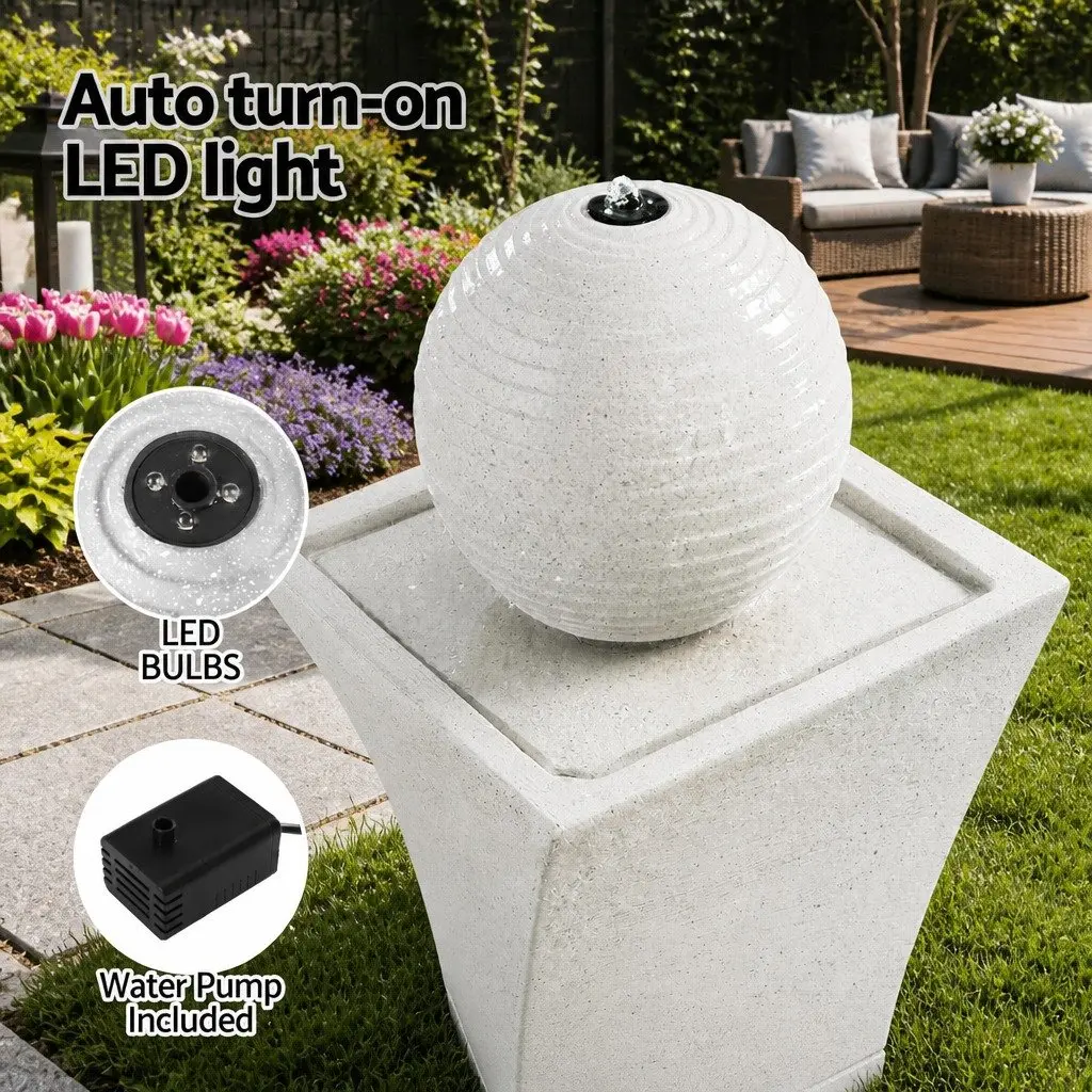 Solar Fountain Water Feature Bird Bath Garden Outdoor LED Lights Cream 85CM
