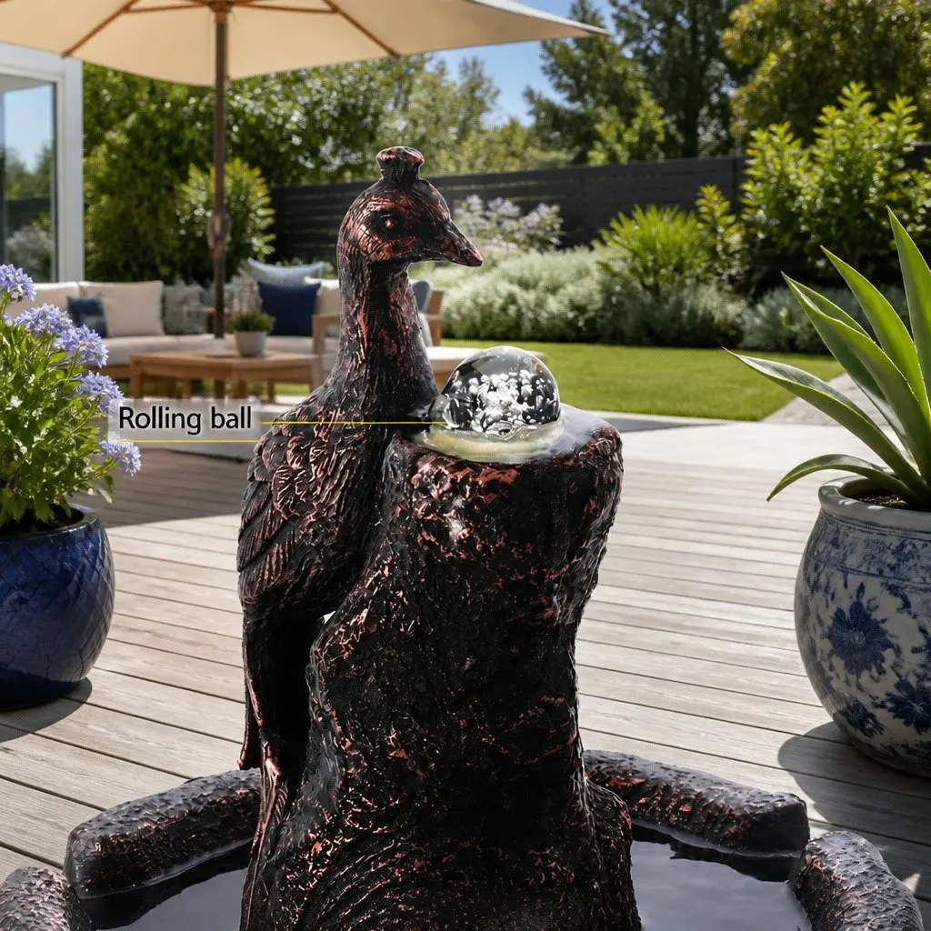 Solar Fountain 3-Tier Cascading Waterfall Bird Bath 106CM Brown Outdoor