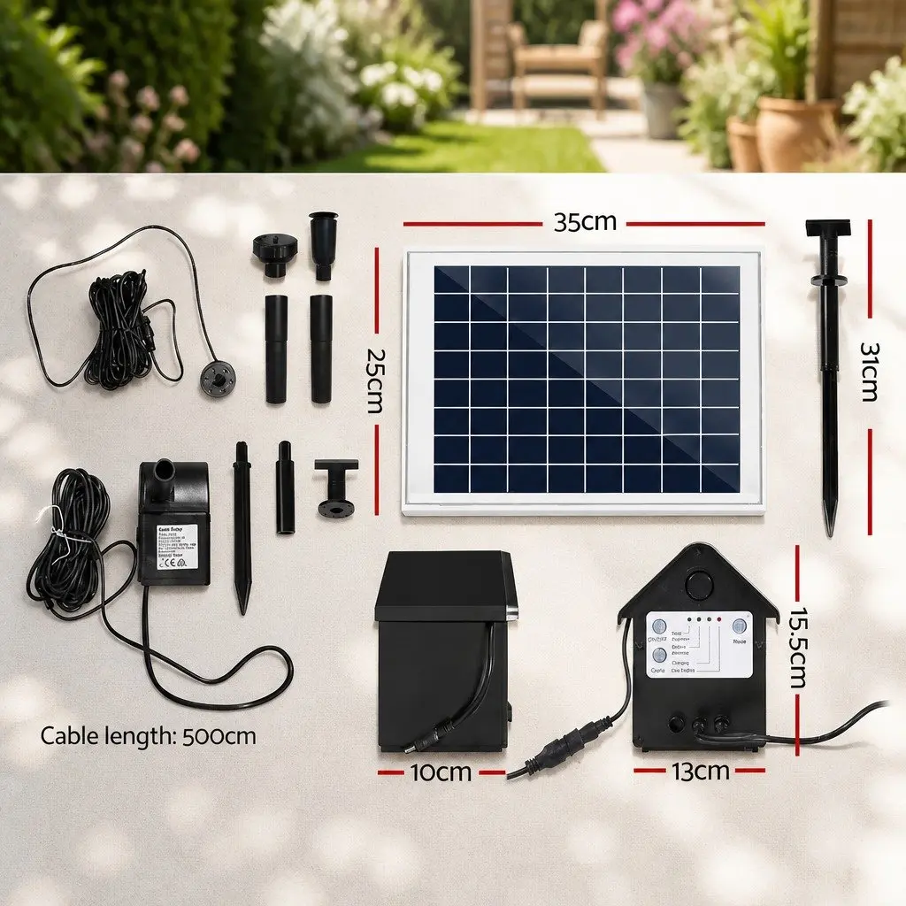 Solar Pond Pump Submersible Water Fountain with LED Lights and Battery Backup 6.6FT Lift