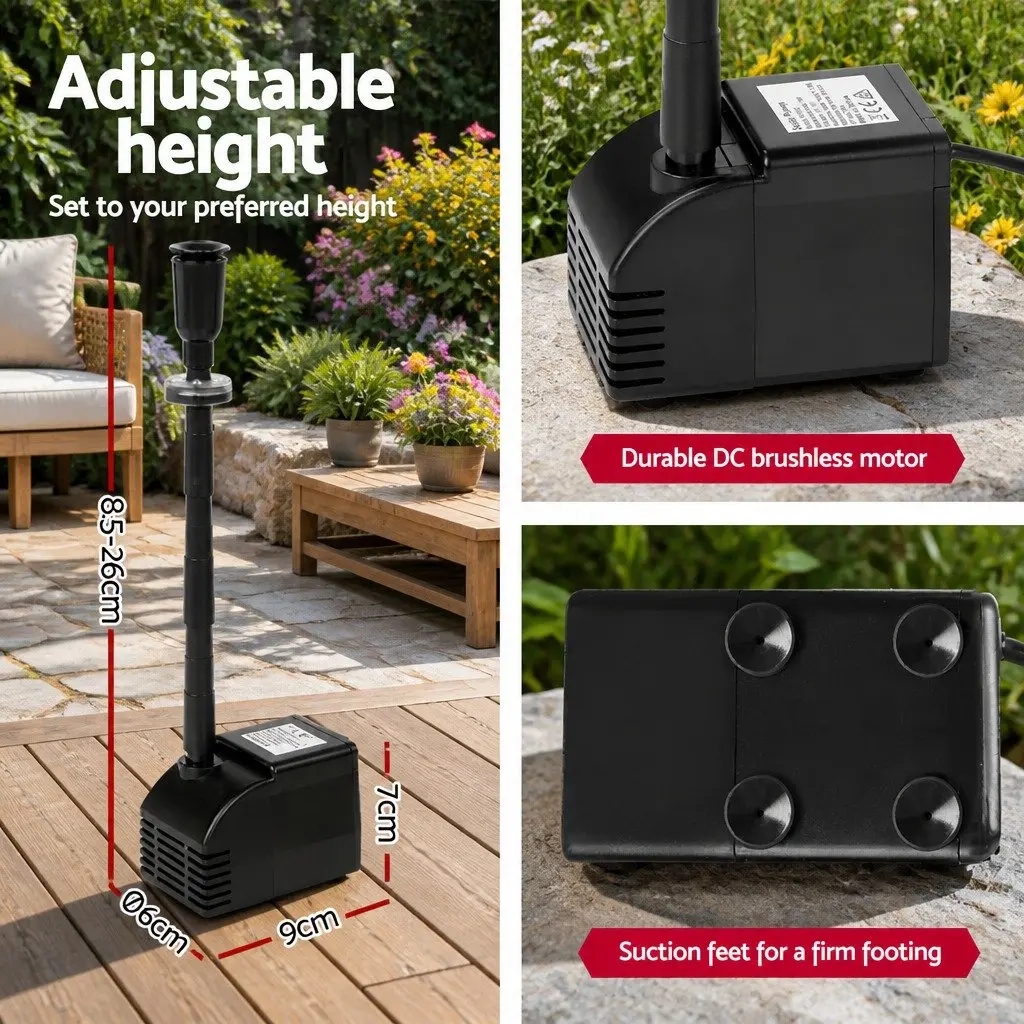 Solar Pond Pump Submersible Water Fountain with LED Lights and Battery Backup 6.6FT Lift