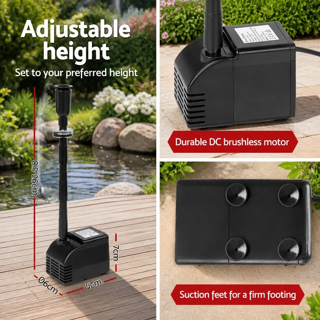 Solar Pond Pump Submersible Water Fountain Kit Black 6.6FT