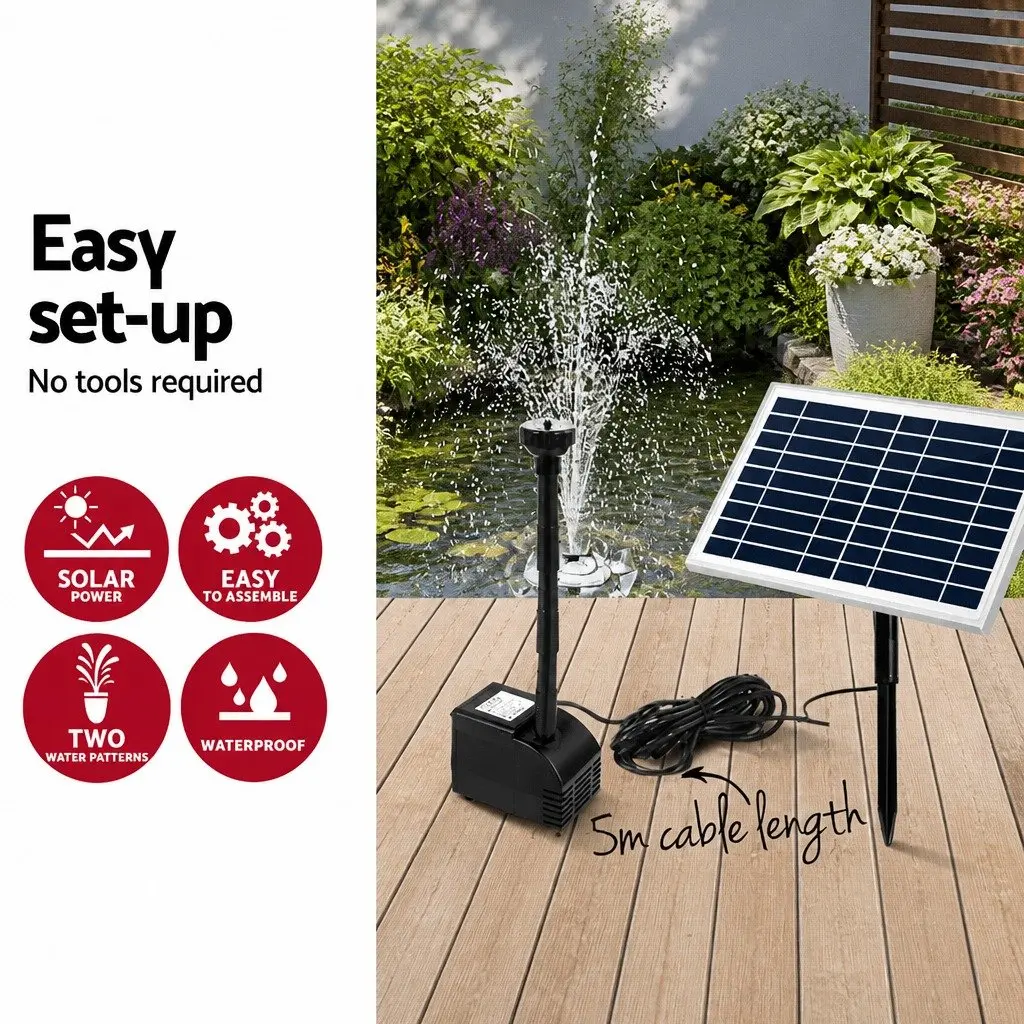 Solar Pond Pump Submersible Water Fountain Kit Black 6.6FT