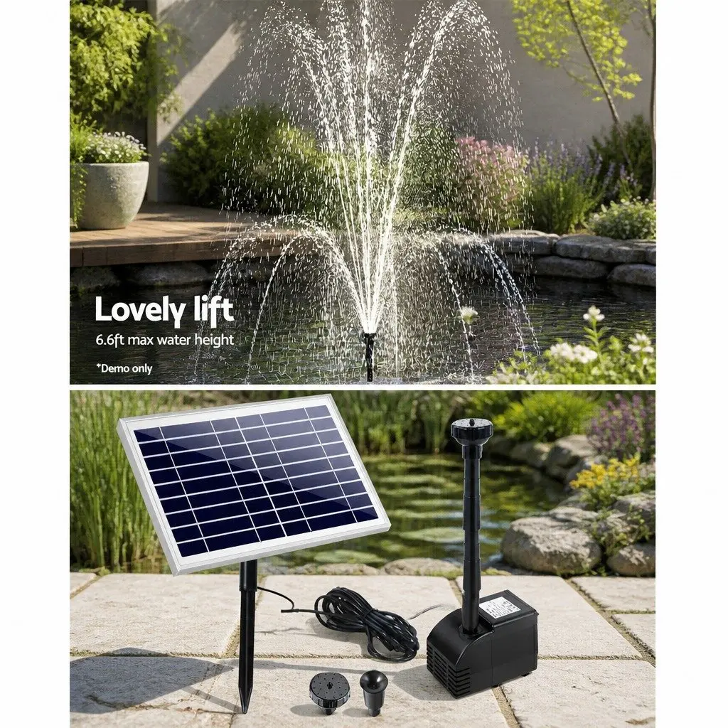 Solar Pond Pump Submersible Water Fountain Kit Black 6.6FT