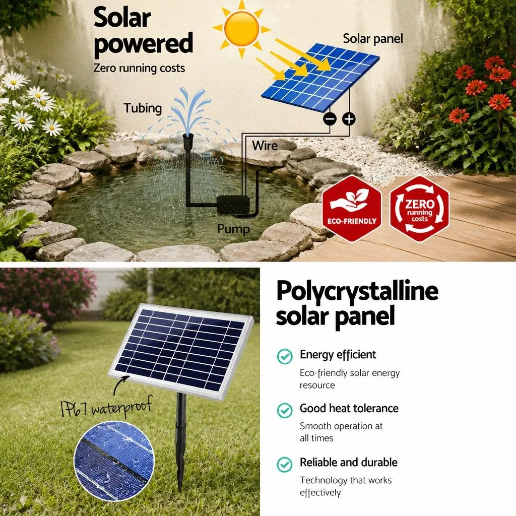 Solar Pond Pump Submersible Water Fountain Kit Black 6.6FT