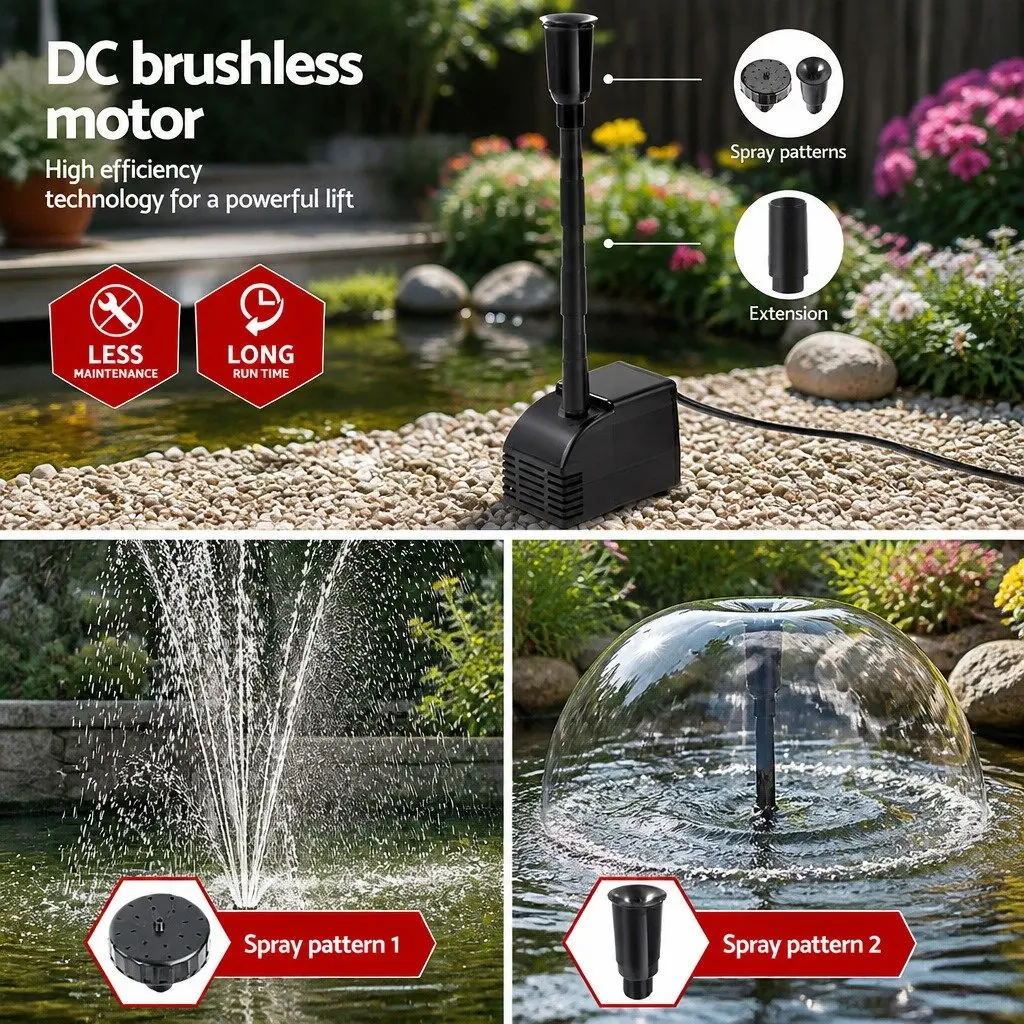 Solar Pond Pump Submersible Water Fountain Kit Dual Solar Panels 7.2FT Lift