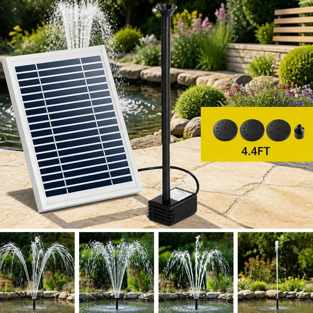 Solar Pond Pump Submersible Water Fountain Kit Adjustable Height 4.4FT