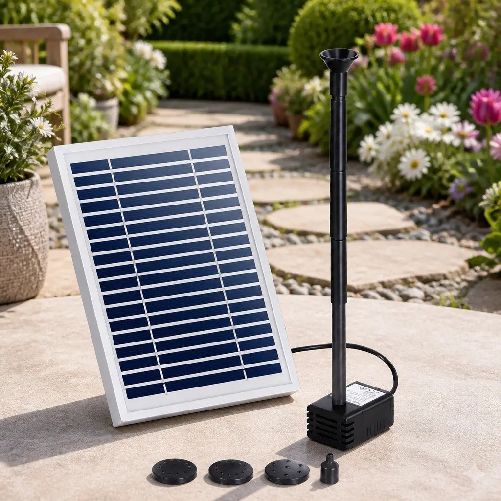 Solar Pond Pump Submersible Water Fountain Kit Adjustable Height 4.4FT