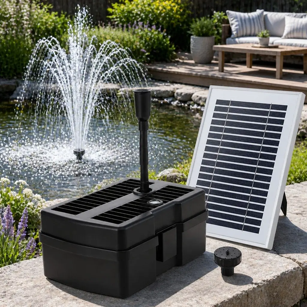Submersible Solar Water Fountain Pump with Filter Box 4.6FT Black