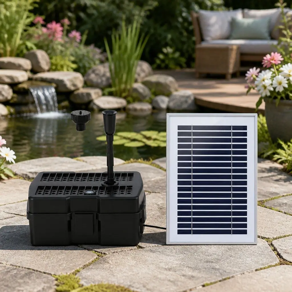 Submersible Solar Water Fountain Pump with Filter Box 4.6FT Black