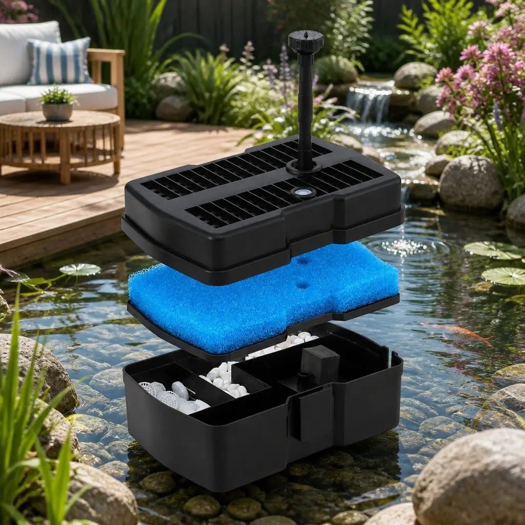 Submersible Solar Water Fountain Pump with Filter Box 4.6FT Black