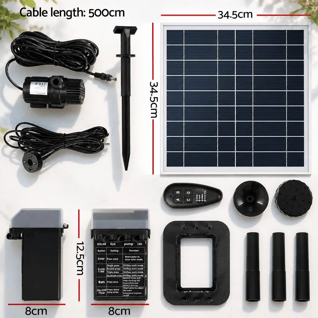 Solar Pond Pump Fountain with LED Lights Adjustable Height 9.8FT