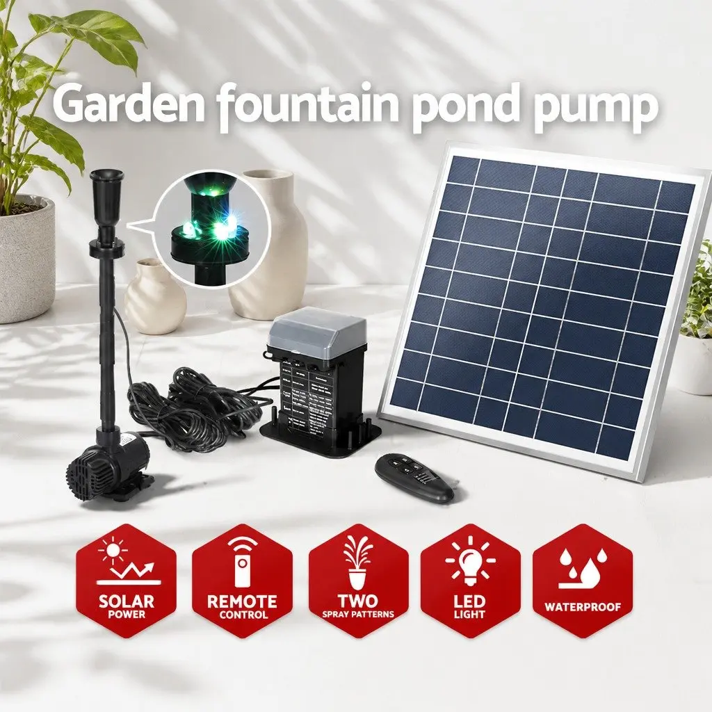 Solar Pond Pump Fountain with LED Lights Adjustable Height 9.8FT