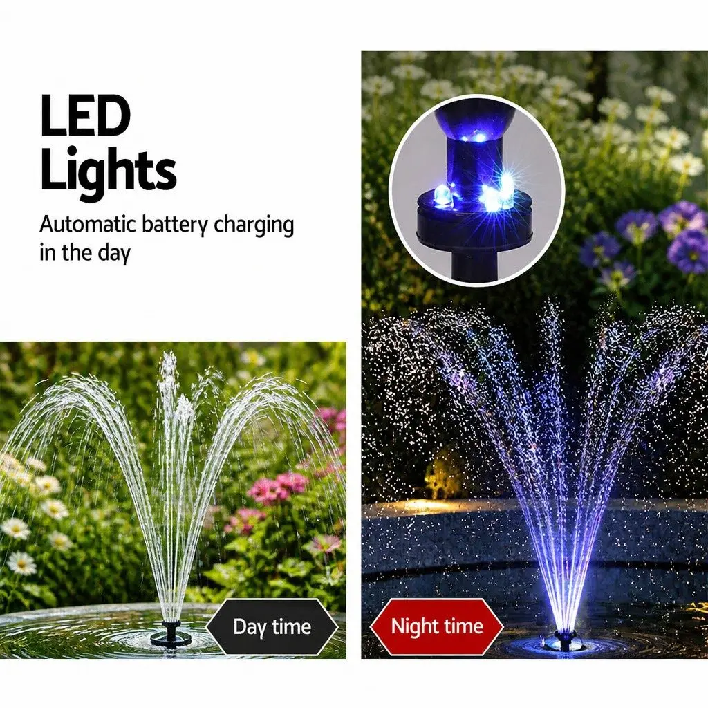 Solar Pond Pump Fountain with LED Lights Adjustable Height 9.8FT