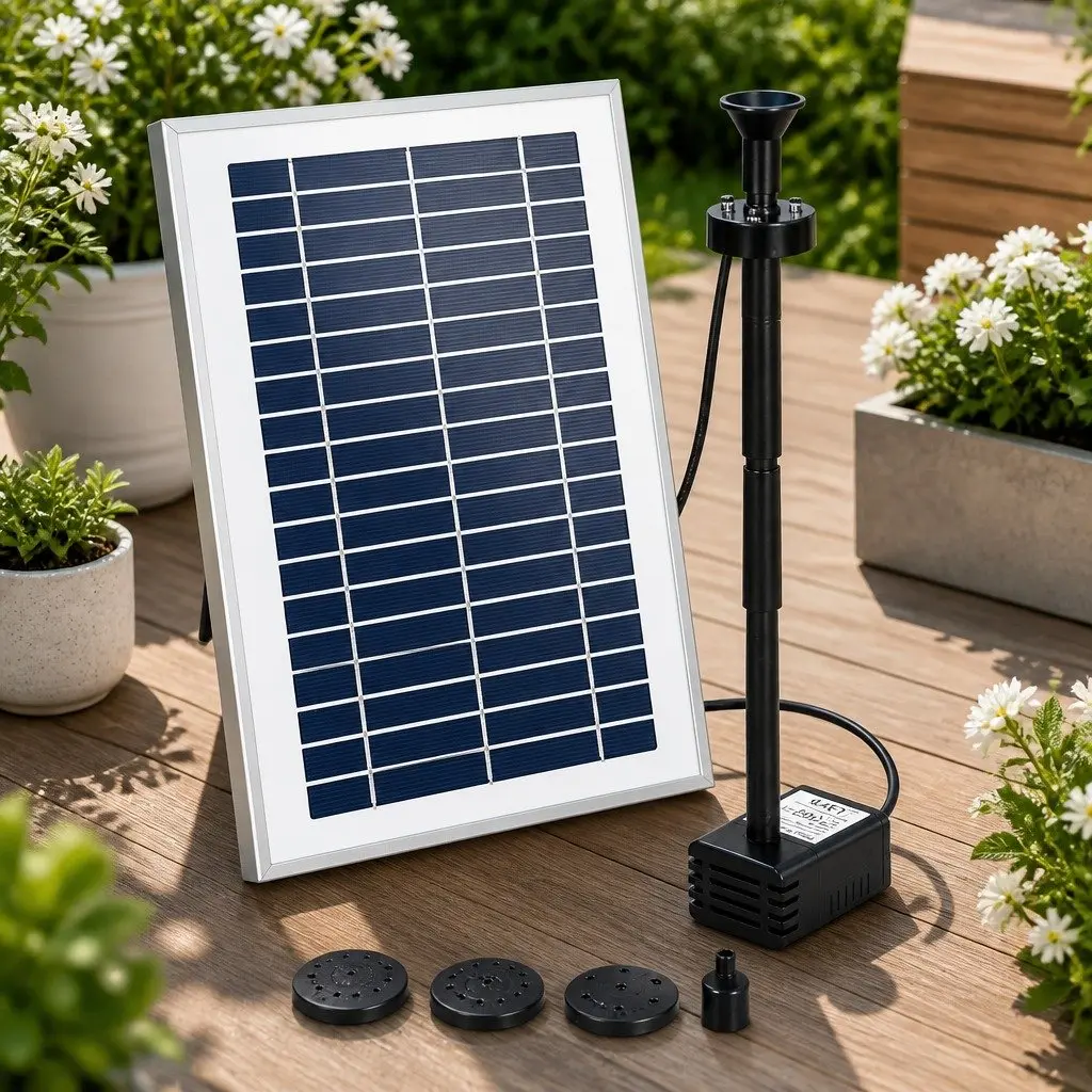 Solar Pond Pump Submersible Fountain with LED Lights 4.4FT Water Height Adjustable