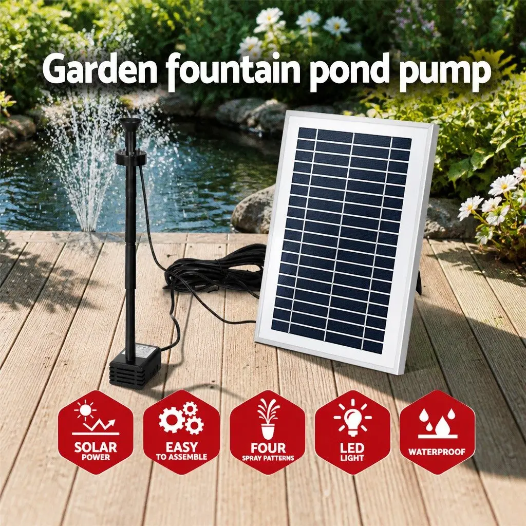Solar Pond Pump Submersible Fountain with LED Lights 4.4FT Water Height Adjustable