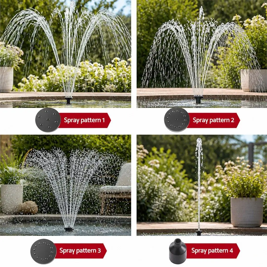 Solar Pond Pump Submersible Fountain with LED Lights 4.4FT Water Height Adjustable
