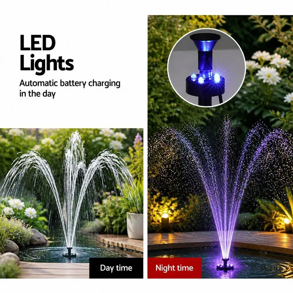 Solar Pond Pump Submersible Fountain with LED Lights 4.4FT Water Height Adjustable