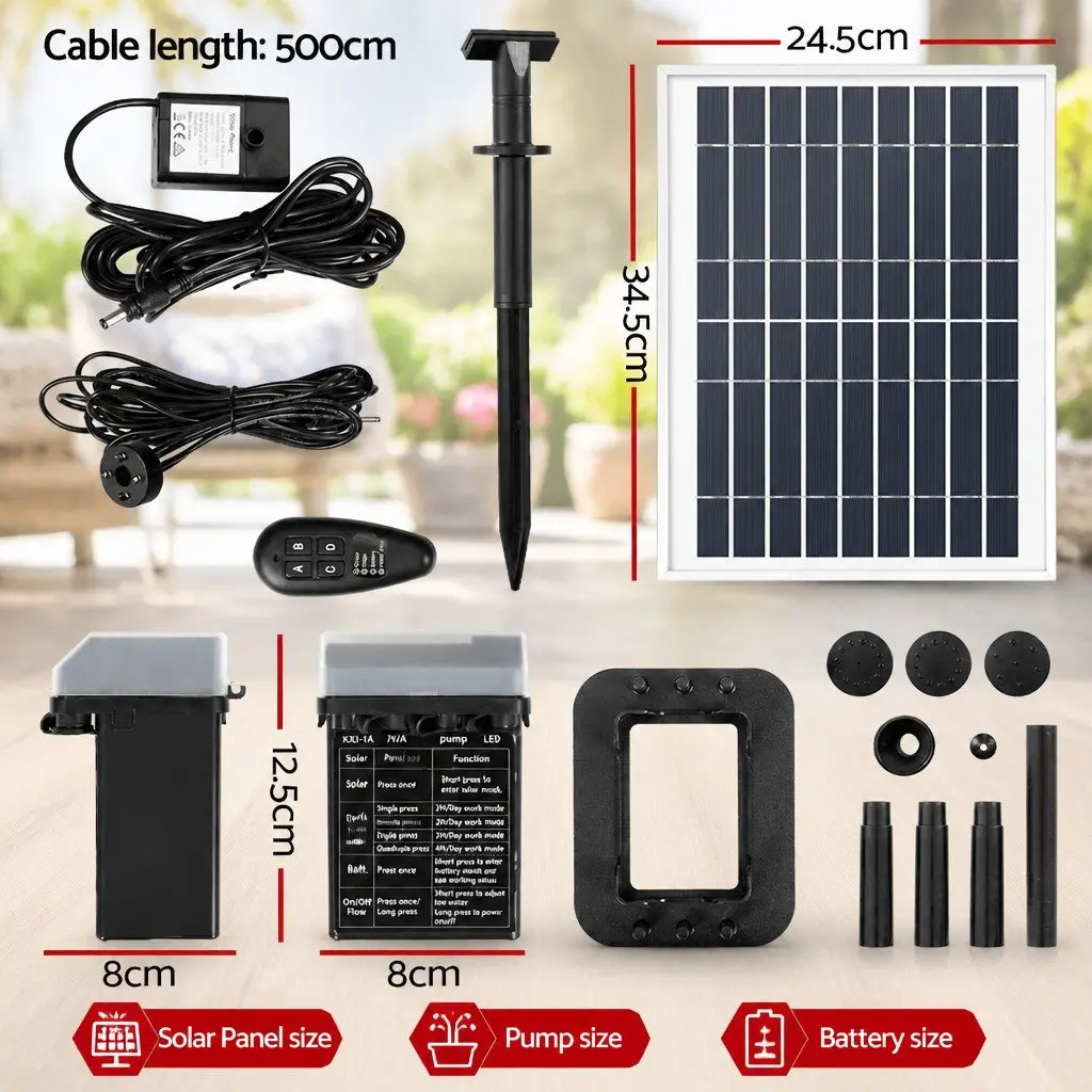 Solar Pond Pump Submersible Fountain Kit with LED Lights 5m Cable