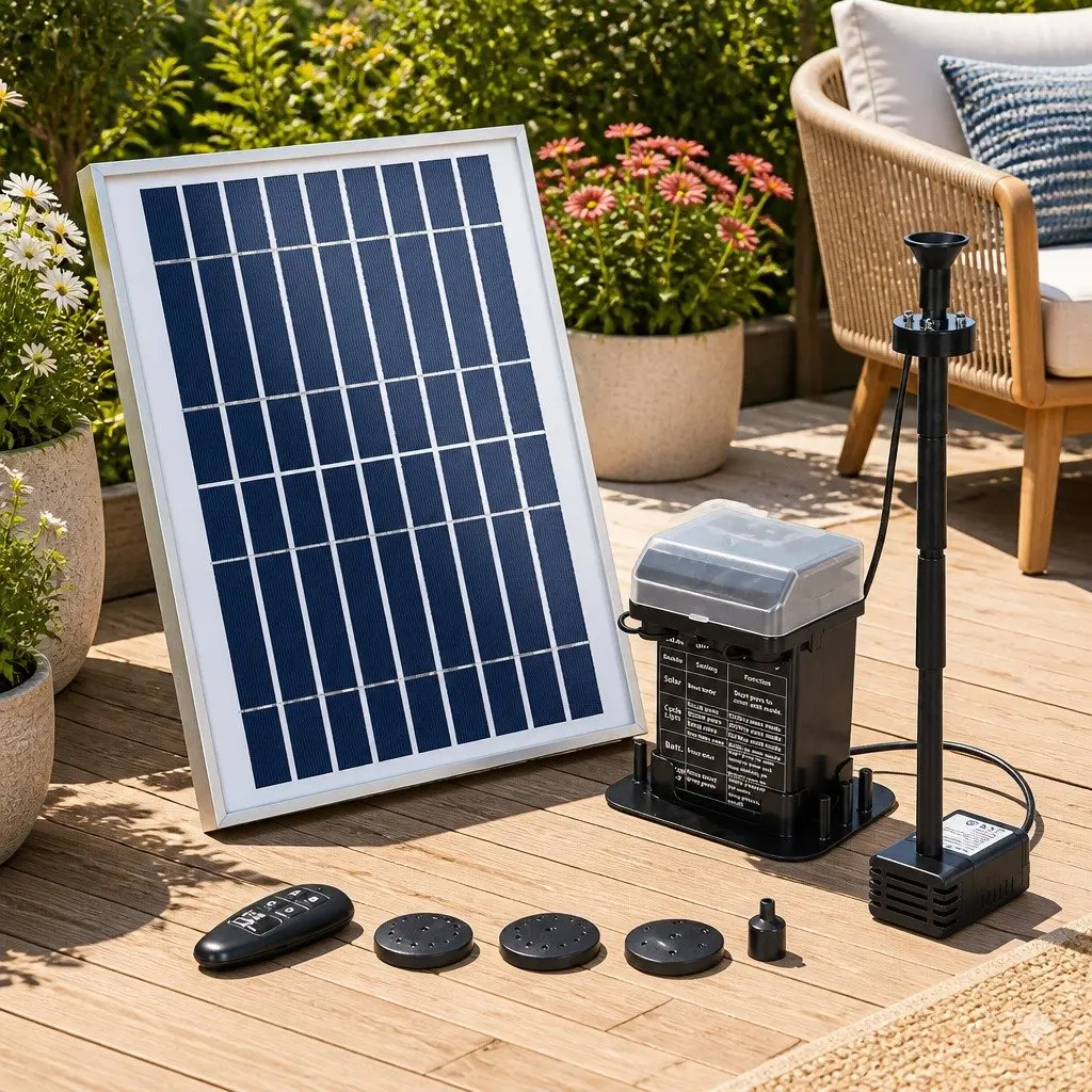 Solar Pond Pump Submersible Fountain Kit with LED Lights 5m Cable