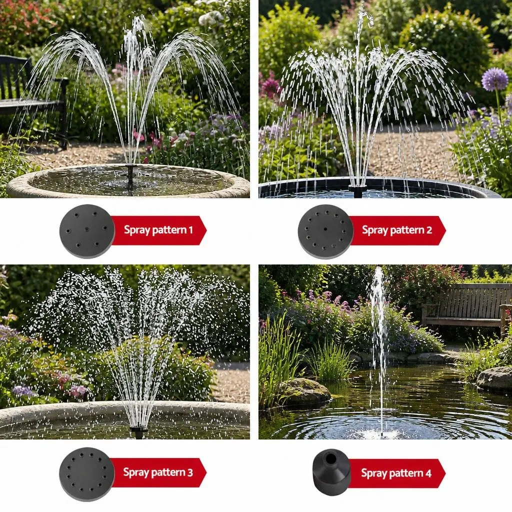 Solar Pond Pump Submersible Fountain with Battery Kit LED Lights 5m Cable