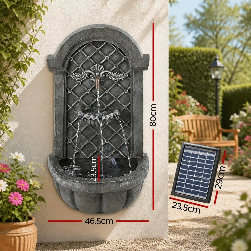 Solar Fountain Wall Mount Garden Water Feature Dark Grey 80CM Height Cascading
