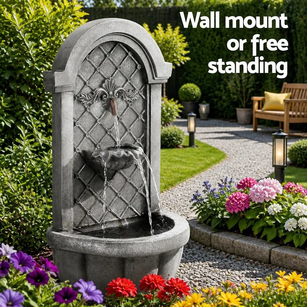 Solar Fountain Wall Mount Garden Water Feature Dark Grey 80CM Height Cascading